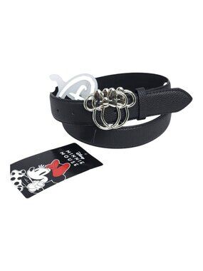 Disney Minnie Mouse Black Belt With Silver Bow Buckle Fits Waist 30-36" 1 1/4" W